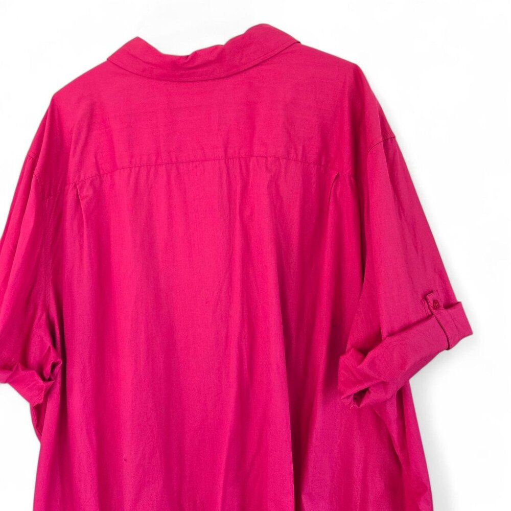 Woman Within Womens Button-Up Blouse Rolled Sleeves Pink 5X 100% Cotton Shirt - Picture 6 of 9